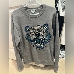 Kenzo Gray Crewneck Tiger Embroidered Sweatshirt